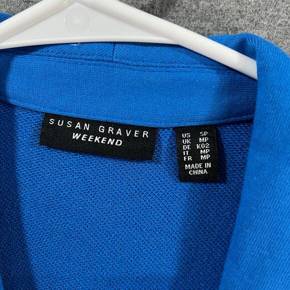 Susan Graver Weekend Petite Marina Knit Blazer Blue Brigade Petite Small - Picture 3 of 10